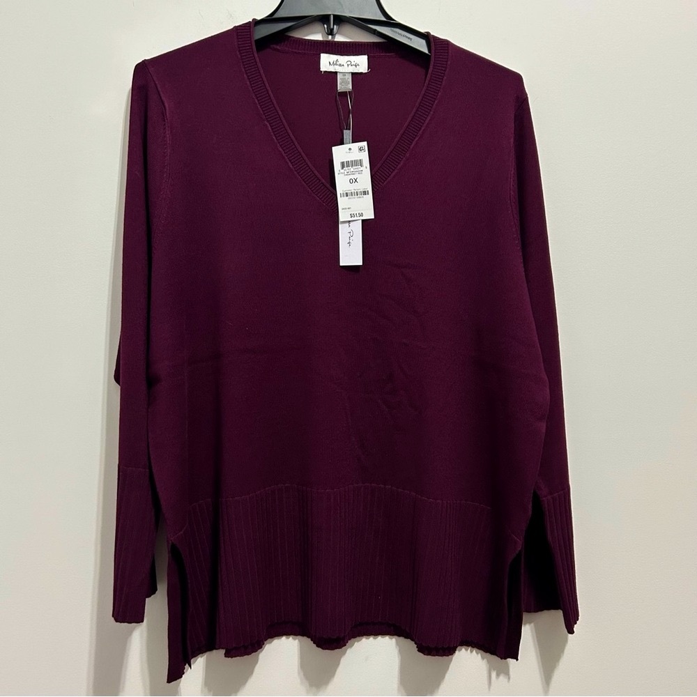 NEW Melissa Paige V-Neck Sweater in Deep Burgundy Cranberry Color